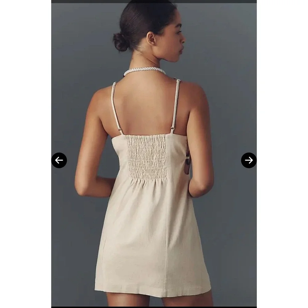Anthropologie side cut out Cream Mini Dress with Spaghetti Straps